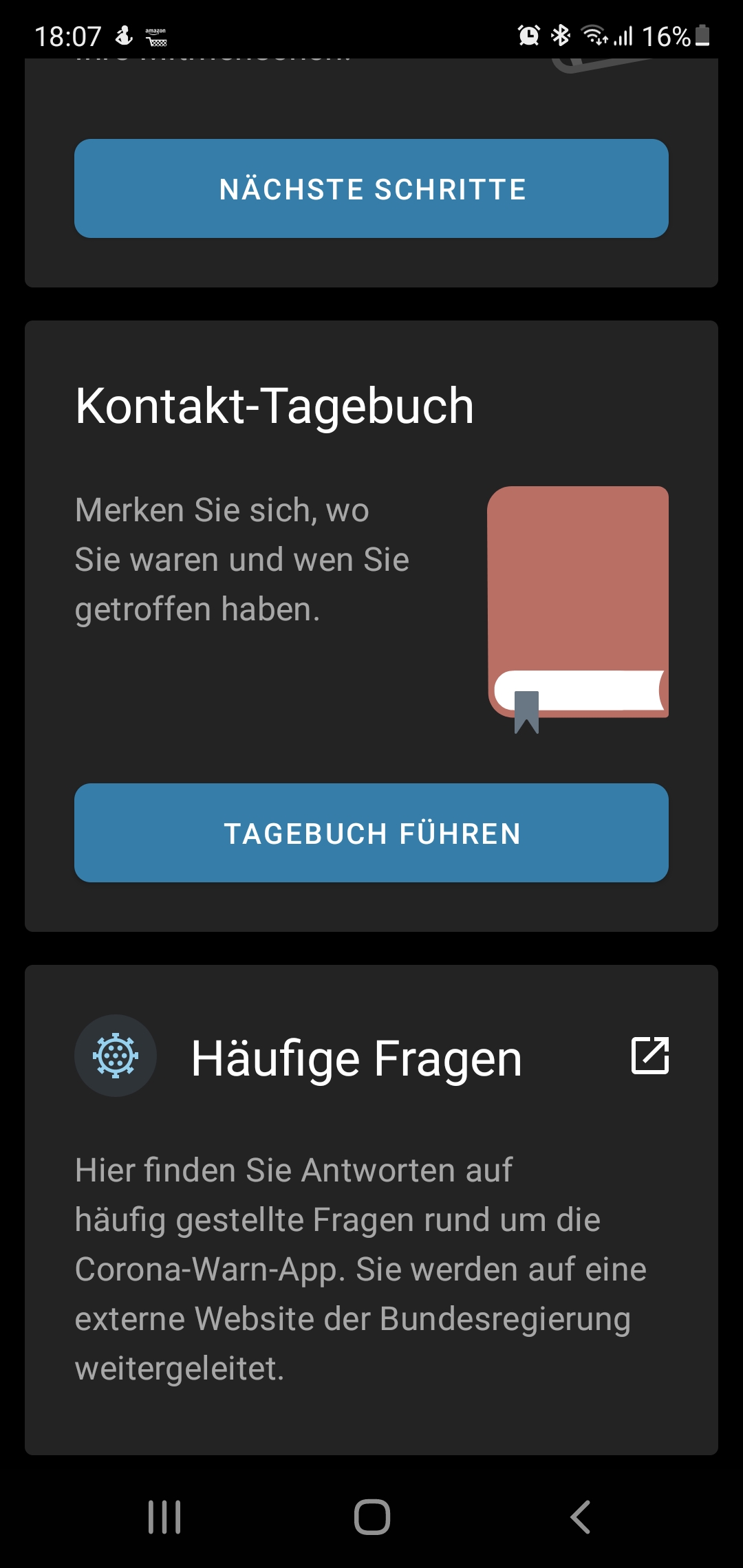 Kontakt-Tagebuch-Funktion der Corona Warn-App