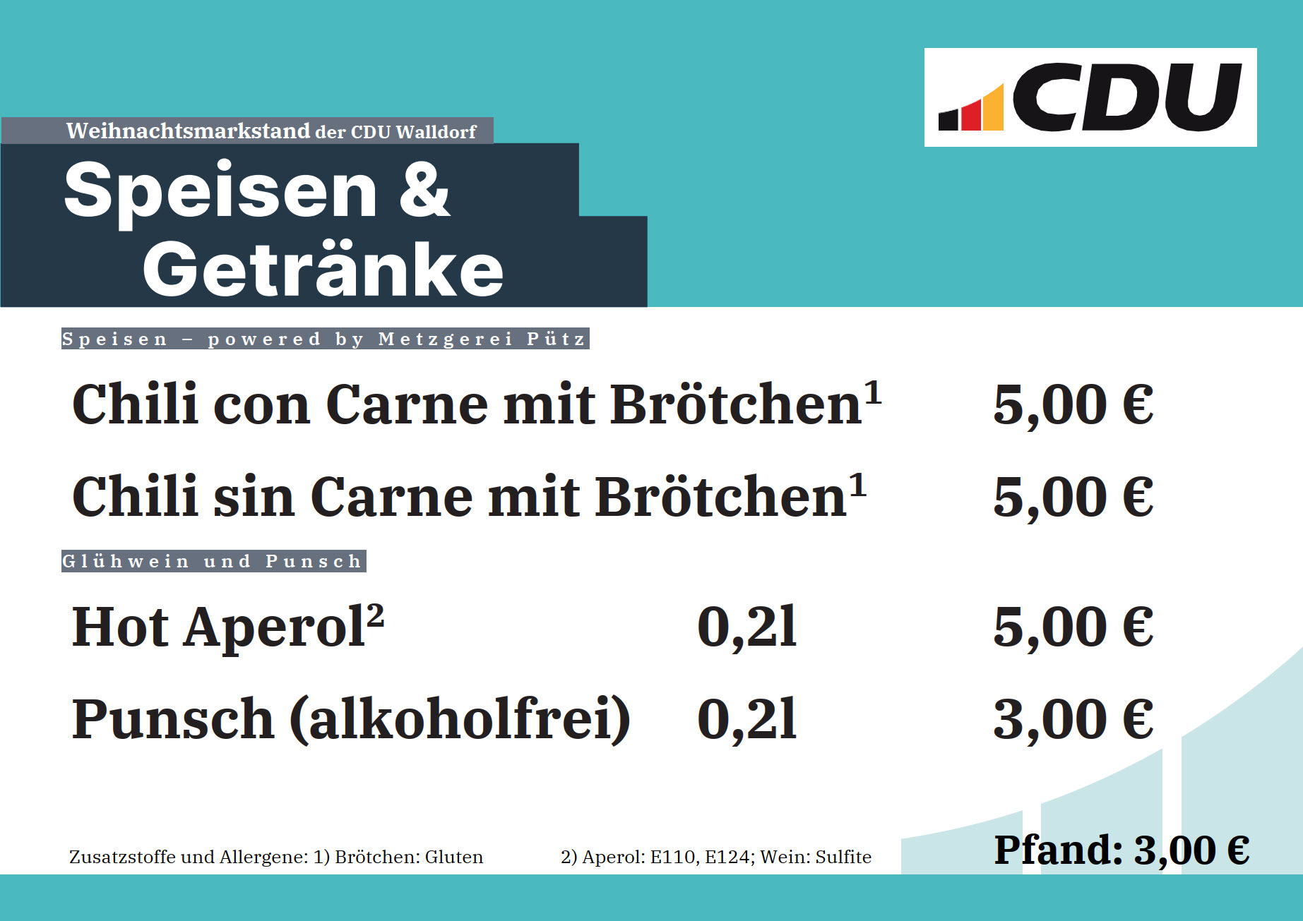 Speisekarte / Preisliste des Weihnachtsmarktstandes
