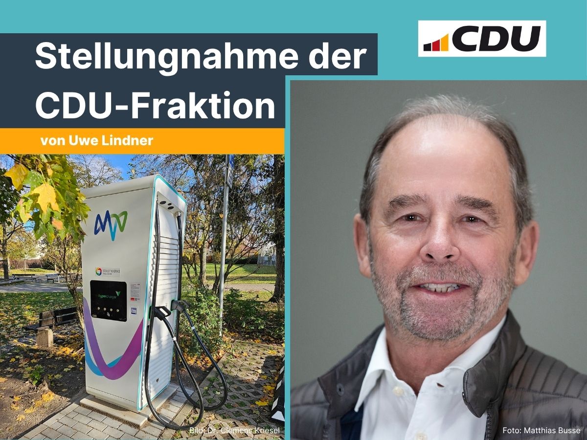 Stellungnahme der Fraktion zur Ladeinfrastruktur in Walldorf mit Bild einer Schnelllades�ule am Parkplatz Hauptstra�e und dem Portrait von Uwe Lindner |Bildnachweise: Foto: Dr. Clemens Kriesel, Portrait: Matthias Busse