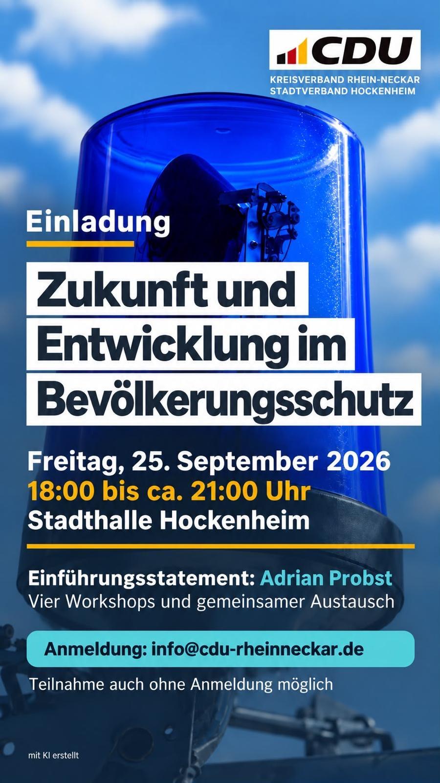 Veranstaltungseinladung Bev�lkerungsschutz | Hintergrundbild: KI-Generiert